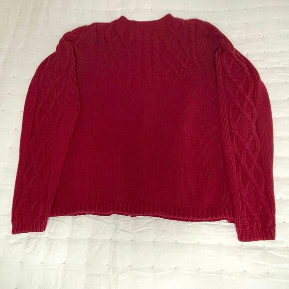 Eddie Bauer Cable Knit Long Sleeve Cardigan Sweater Women's L Red Knit | EUC - Picture 9 of 13